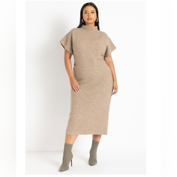 Eloquii Dresses & Skirts - NWOT Eloquii Tan Short Sleeve Sweater Dress Plus Size 18/20 Cinched Waist